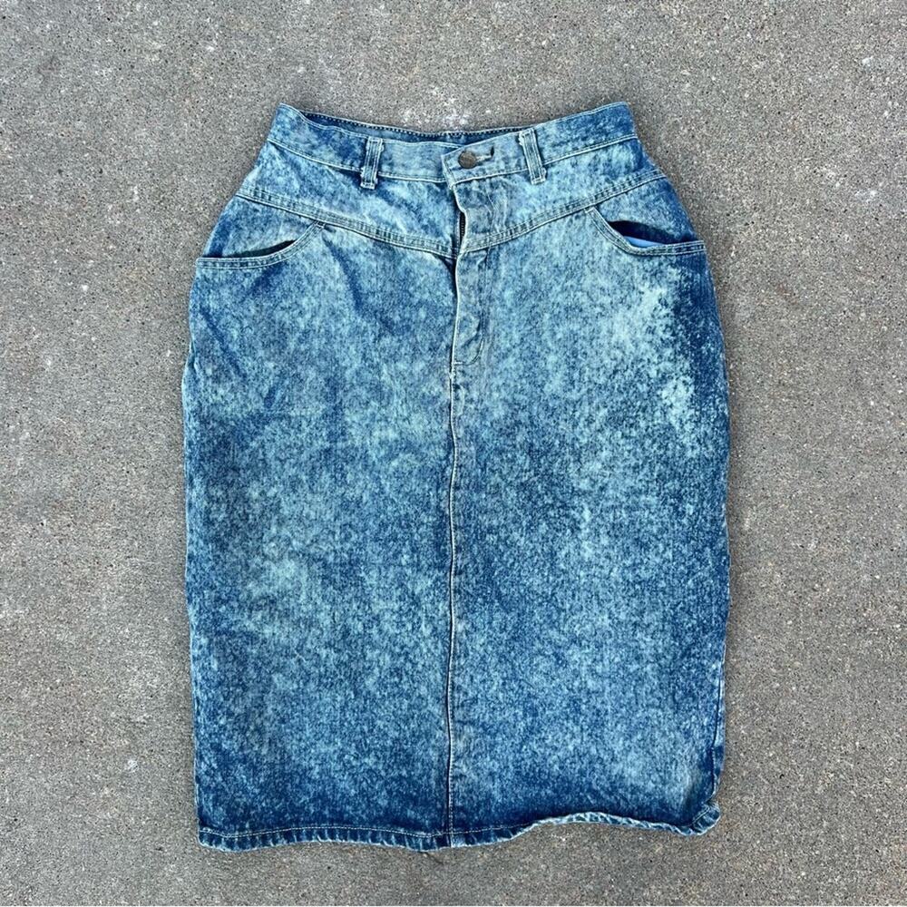 Vintage 80s Gitano acid wash pencil jeans skirt with V yolk waist Size 12